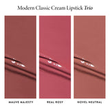 Modern Classic Cream Lipstick Trio (Mauve Majesty, Real Rosy, Novel Neutral)